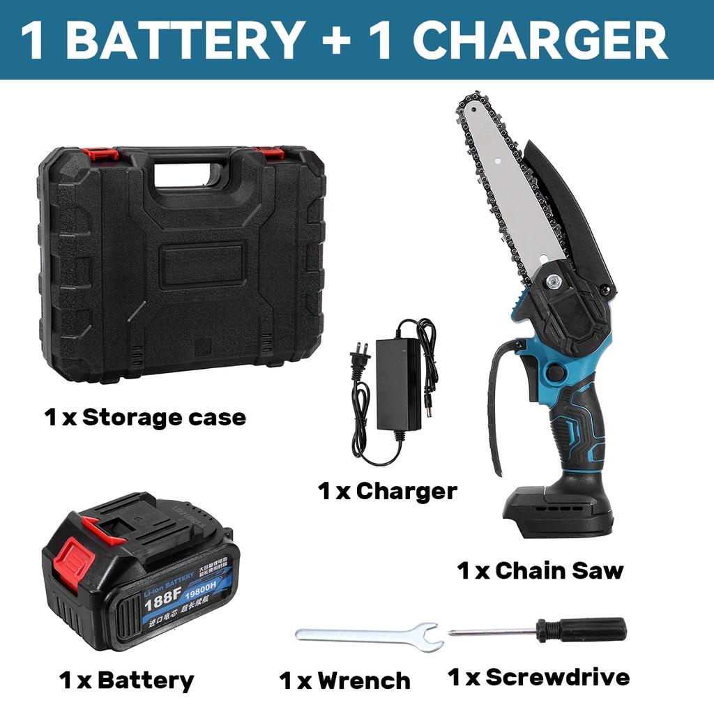 6 Inch Mini Electric Chain Saw Cordless Woodworking Pruning Chainsaw Brushless Garden Tool with 19800H Battery
