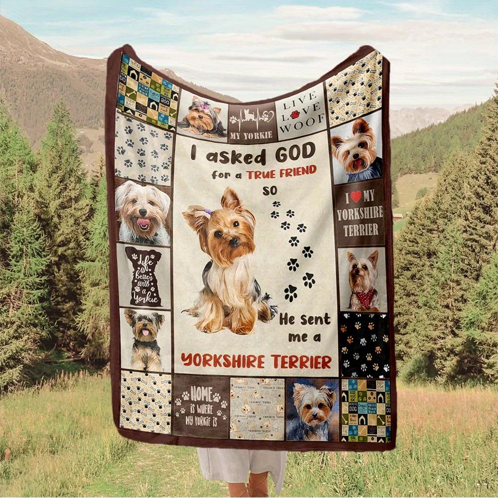 1pc Yorkshire Terrier, True Friend, Paw Prints Digital Printed Flannel Blanket, Super Soft Plush Fleece Bed Cover, Multipurpose Four Season
