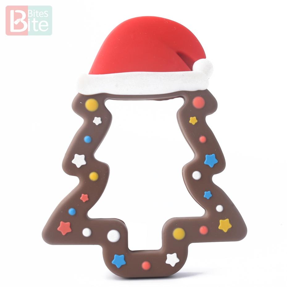 Bite Bites 1Pc Silicone Teether Christmas Gifts Tree Snowflake Pacifier Chain Making Food Grade Silicone Sika Deer Baby Teether