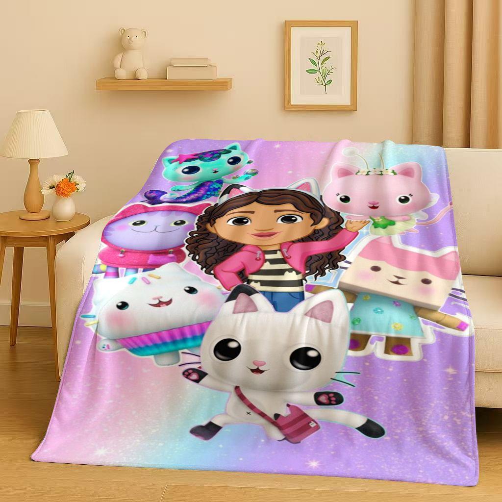 HD Cute Gabbys Dollhouse Cartoon Flannel Blanket,Ultra Soft Warm Plush Throw for Home Bedroom Bed Sofa Cover Picnic Girl Gift