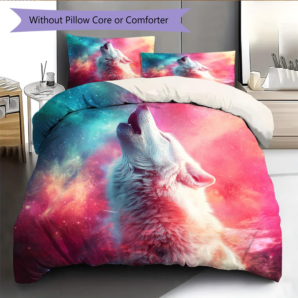 Colorful wolf Pattern Bedding Quilt Set Quilt Cover Pillowcase Home Decoration Gift (1 * duvet cover + 2 * pillowcase, without core)