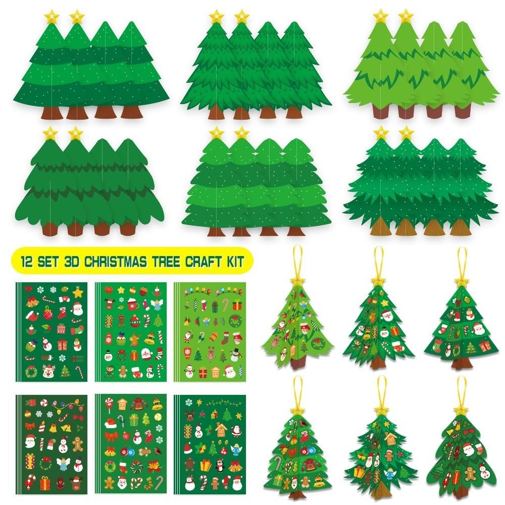 1 Set 3D Christmas Tree Craft Kit Decorative Paper Xmas Tree Hanging Ornaments Christmas Party