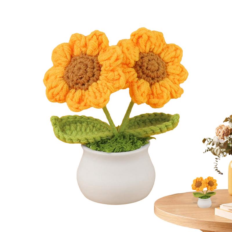 Вязаный подсолнух ручной работы Крючком Подсолнух Искусственный цветок Декор для стола Комнатные цветы Украшение подсолнуха Центральные элементы для стола