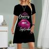Women Casual Dress Summer Flame Red Lips Print Dresses For Women O-neck Short Sleeve Dress Plus Size