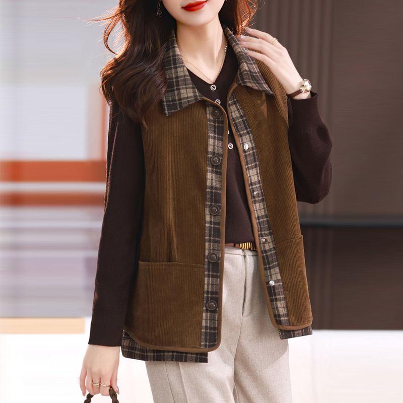 Stylish European Style Autumn and Winter Ladies Velvet Vest Coat Warm Corduroy Jacket