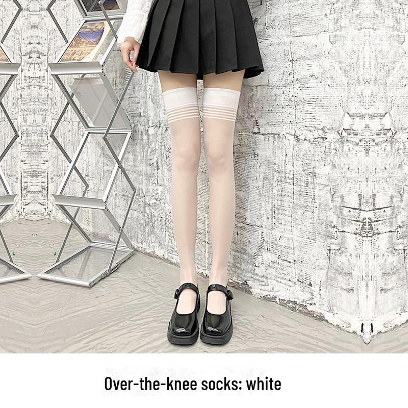 Женские черные чулки до середины голени с защитой от защемления - модные тонкие летние носки выше колена в японском стиле