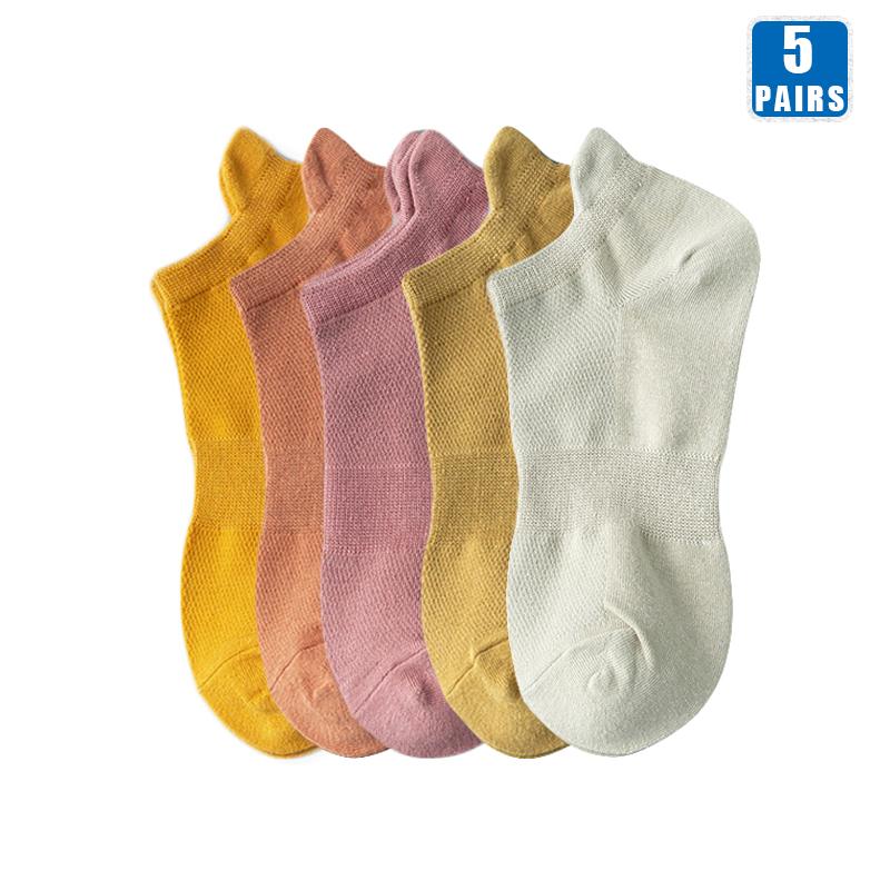 5 пар носков для женщин, хлопковые, короткие, до щиколотки, низкие, дышащие, летние, компрессионные, повседневные, высококачественные, модные женские носки