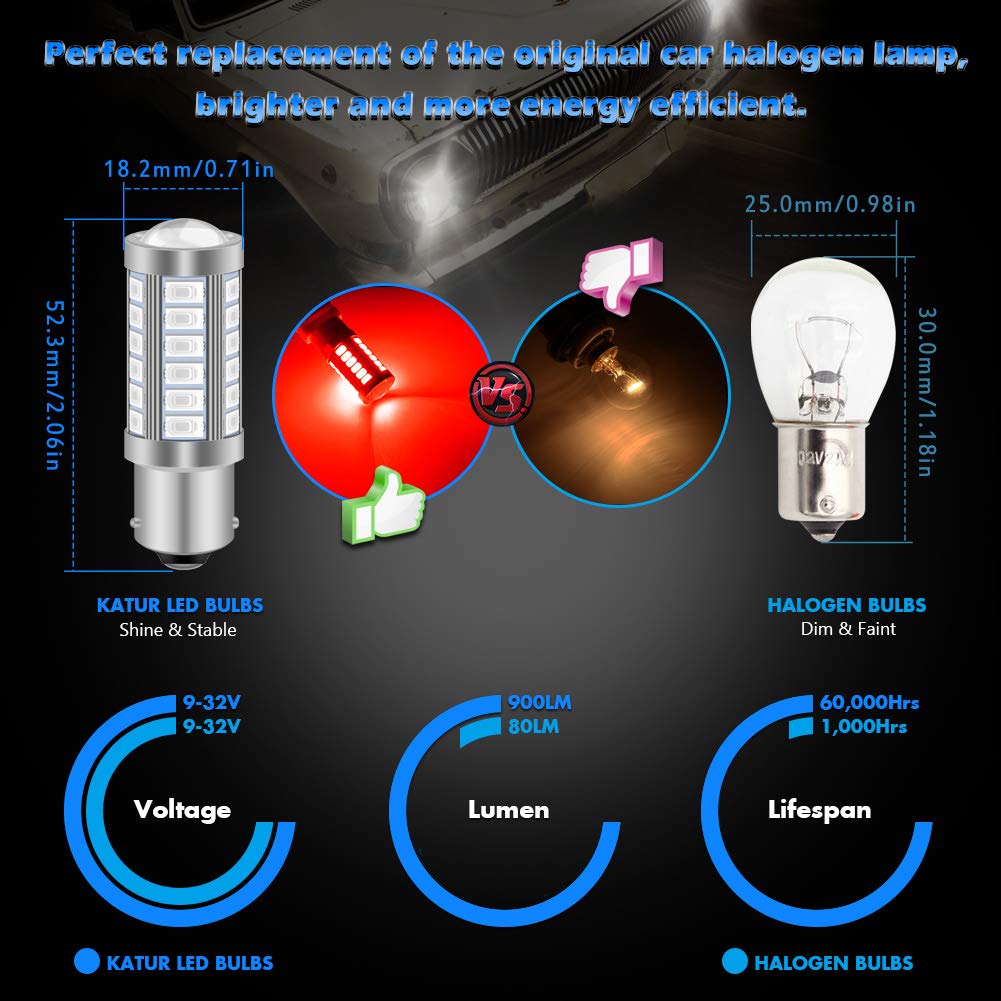 KATUR 2 шт. BAU15S 7507 1156PY P21W 5630 33 SMD красный 900 люмен 8000K супер яркий светодиодный указатель поворота стоп-сигнала лампа 12 В 3,6 Вт