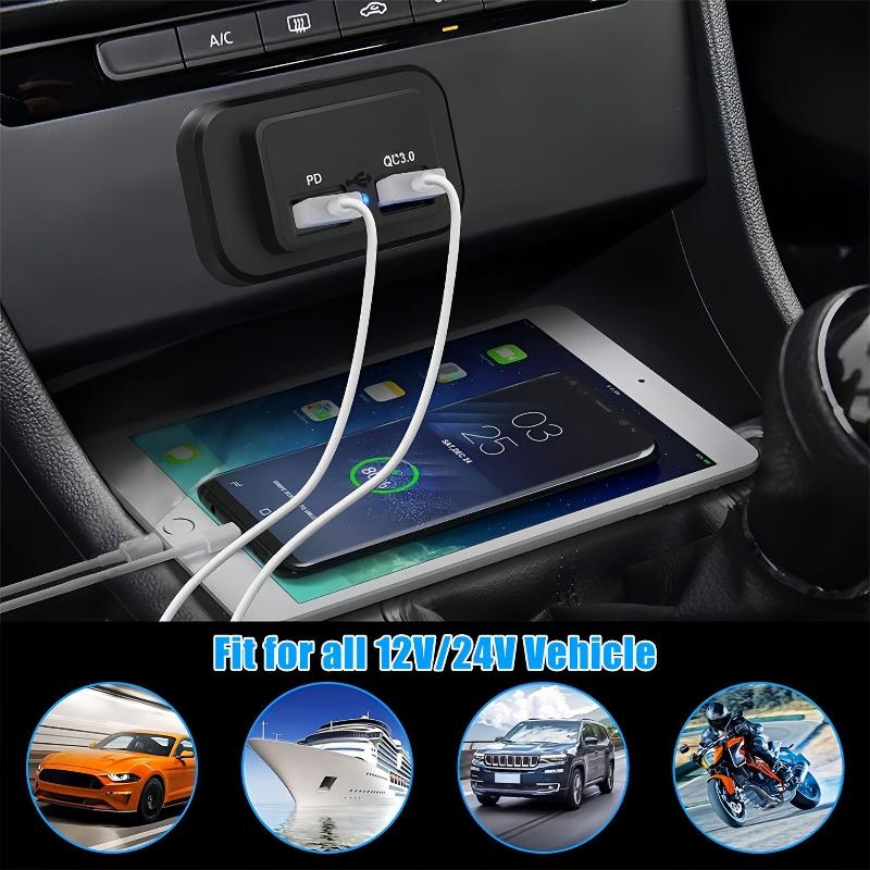 1 Комплект 18 Вт Qc3.0 Порт Usb A и 30 Вт Pd Порт Usb C 12 В RV Розетка Usb Панель Зарядки со Светодиодной Подсветкой для Автомобиля Морской