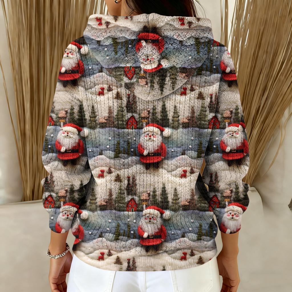 Women's Fashion Casual Christmas Print Pullover Long-Sleeve Hooded Sweatshirt