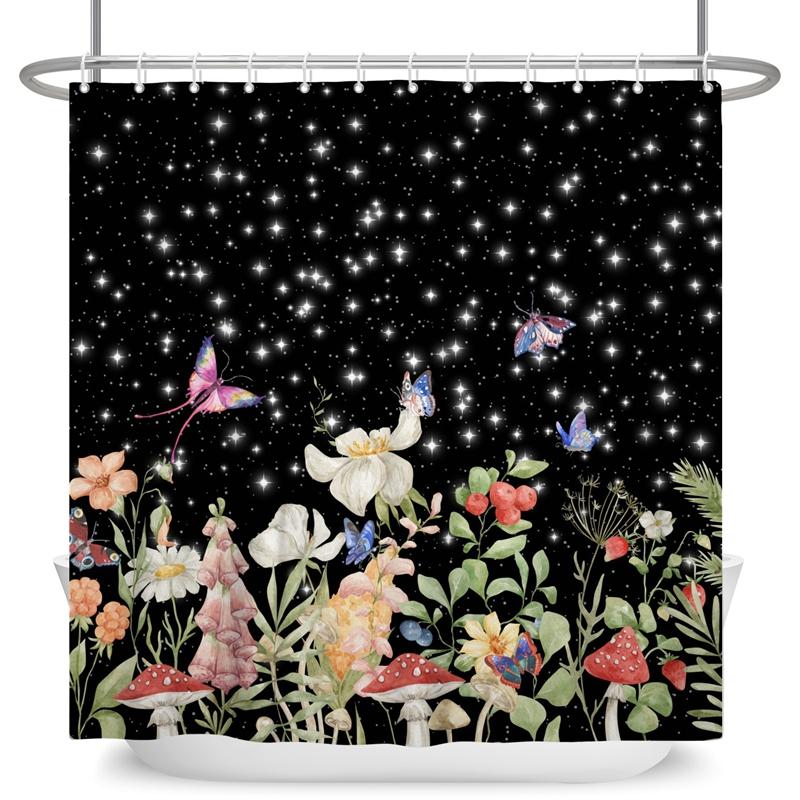 Зачарованный лес Занавеска для душа Мультяшная Волшебная сказка Грибная Страна чудес Готическая занавеска для душа Водонепроницаемый декор для ванны с крючками