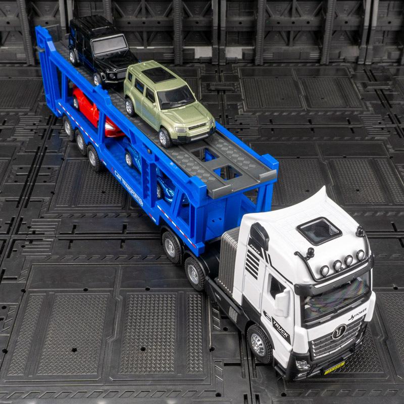 Моделирование Инженерное дорожное двухэтажное транспортное средство Грузовик Модель легкового автомобиля Прицеп с 4 автомобилями