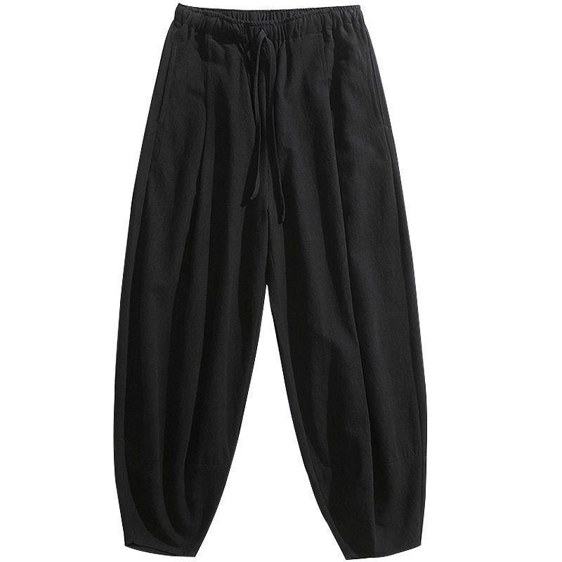 Мужские шаровары большого размера из хлопка и льна с широкими штанинами на весну и лето