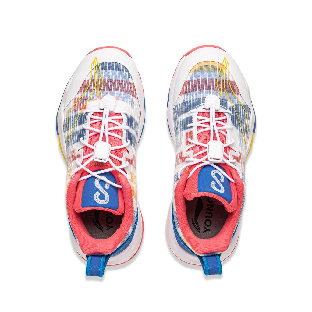 Li Ning Kids Fashion Trend Sports Versatile Shock Absorption Rebound Low Top Basketball Shoes Kids Sneaker White New-French-Blue YKBS046-21