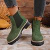 Women's Mid-Heel Round Toe Ankle Boots - Pull-On Two-Tone Fashion Booties for Spring/Fall, Wide Width Casual Slouch Boots