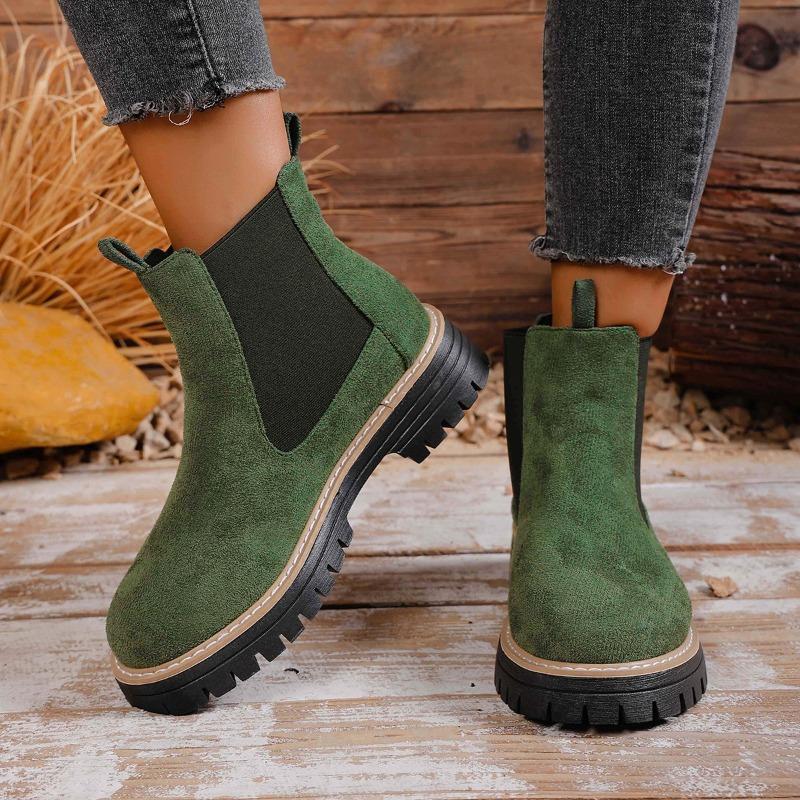Women's Mid-Heel Round Toe Ankle Boots - Pull-On Two-Tone Fashion Booties for Spring/Fall, Wide Width Casual Slouch Boots