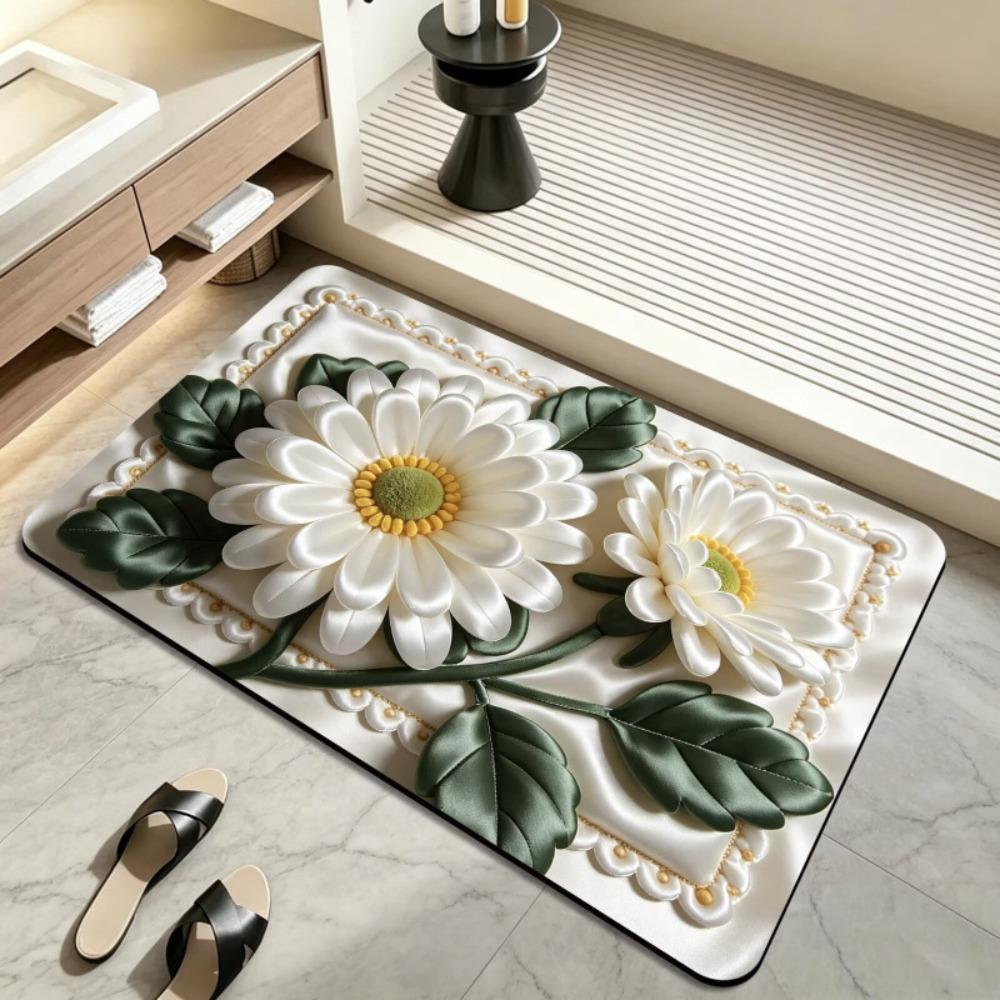 Non Slip Floral Pattern Rug Quick Dry Bedroom Floor Mat Vintage Bath DoorMat Home Decor