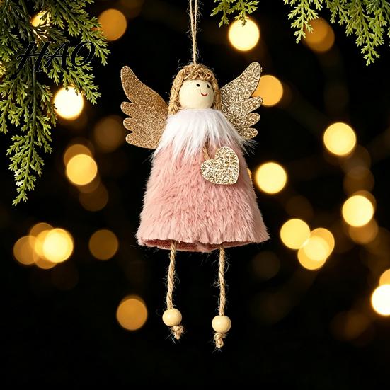 Cute Girl Style Tree Decor Christmas Ornament, Heart Angel Plush Hanging Pendant, Soft Decorative Ornaments for Windows Stuffed Pendant Holiday Party,