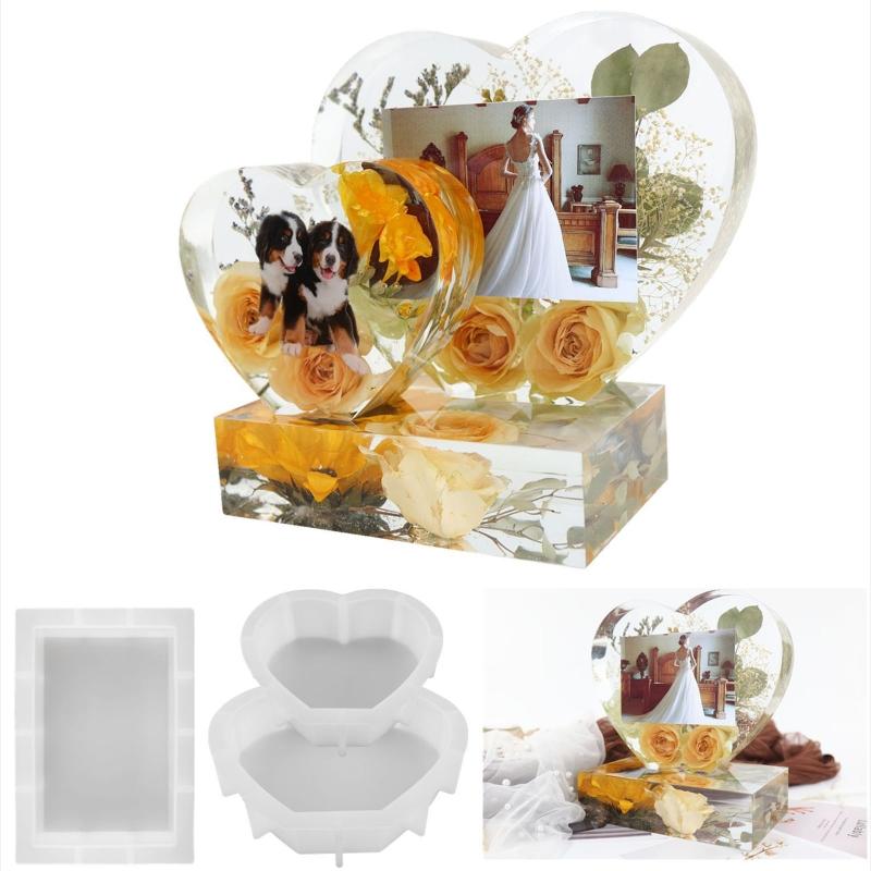 Рамка для фотографий на День святого Валентина, формы из смолы, прямоугольная рамка для фотографий, силиконовая форма, форма из эпоксидной смолы в форме сердца, изготовление поделок