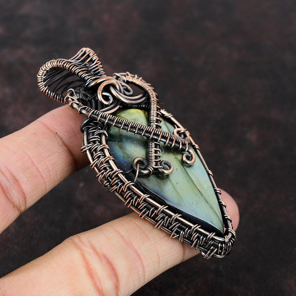 Подвеска из лабрадорита Медная проволока Кулон ручной работы Подвеска из драгоценного камня Медные украшения Подвеска из лабрадорита Подарок для мамы Ювелирные изделия для женщин
