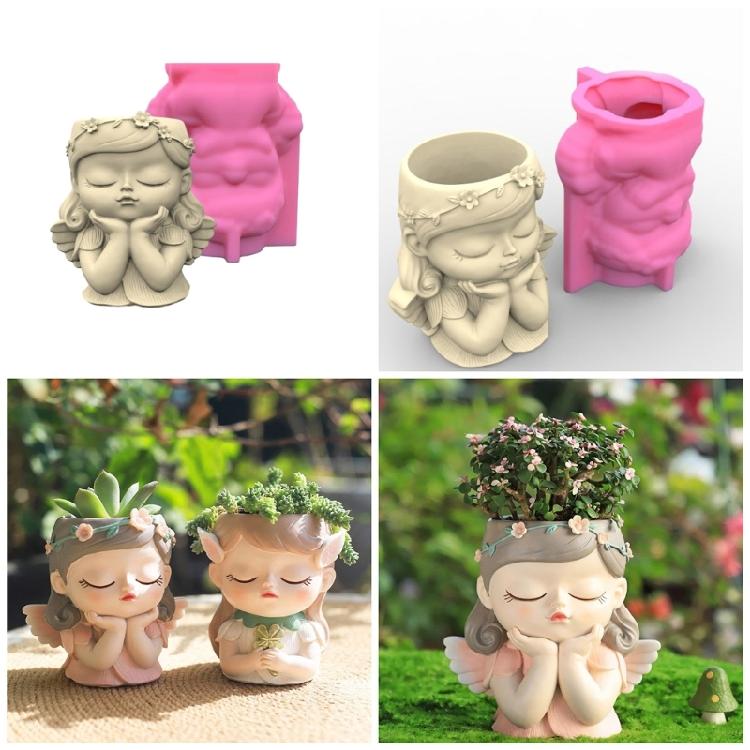 Силиконовая форма 3D Милая Девочка Горшки для цветов Форма DIY Ручная работа Форма для эпоксидной смолы Декор