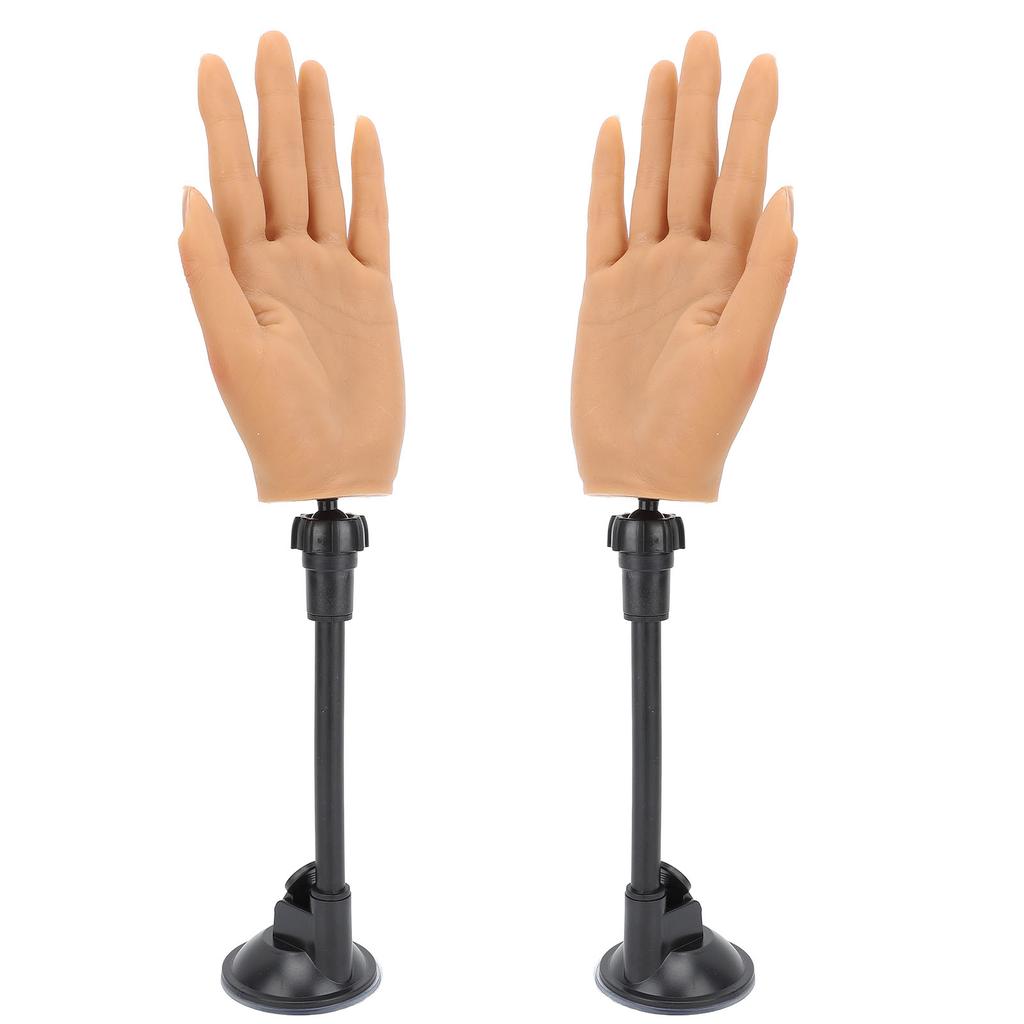 1 Pair Nail Training Practice Hand with 2Pcs Suction Stand Nail Tips for Tattoo Ring Display
