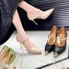 Summer High Heels Women Sandals Fashion Metal Pointed Stiletto Heel Shallow Single Shoes Elegant Ladies Party Dress Shoes