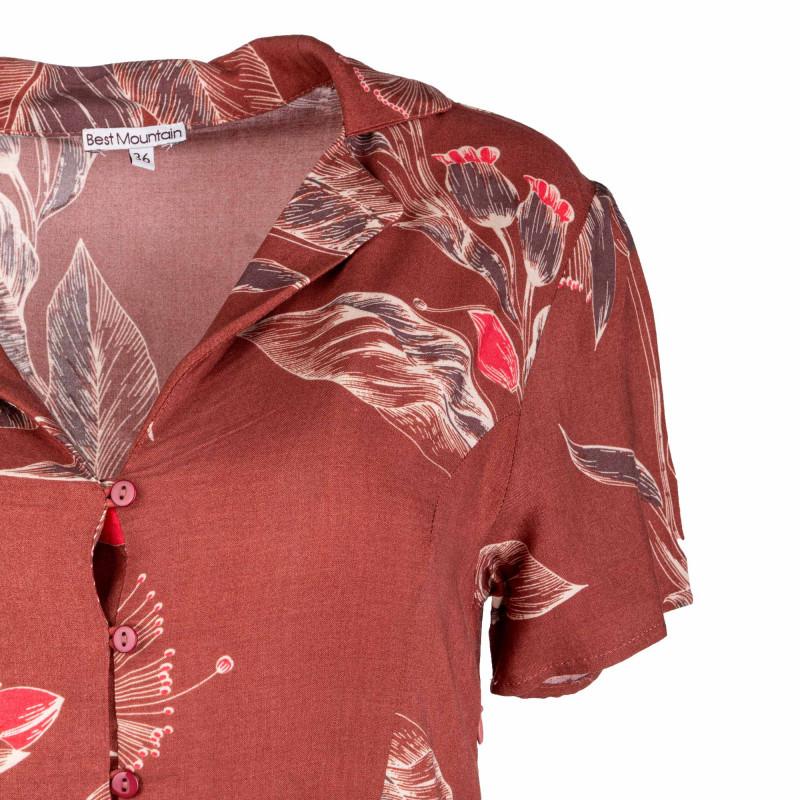 Женское платье с короткими рукавами и v-образным вырезом в цветочки коричневого цвета BEST MOUNTAIN