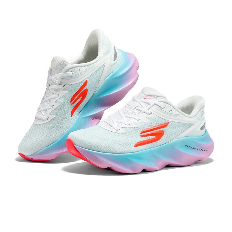 Skechers Aero Burst Удобная Ткань Амортизация Поддержка Низкие Повседневные Беговые Кроссовки Женская Сникерс Белый 172215-WMLT