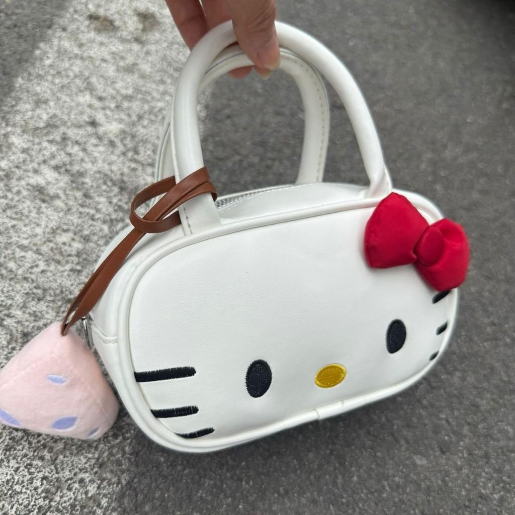 Hello Kitty Bowling Bag For Girls With Embroidered Butterfly Knot Clutch For Daily Use
