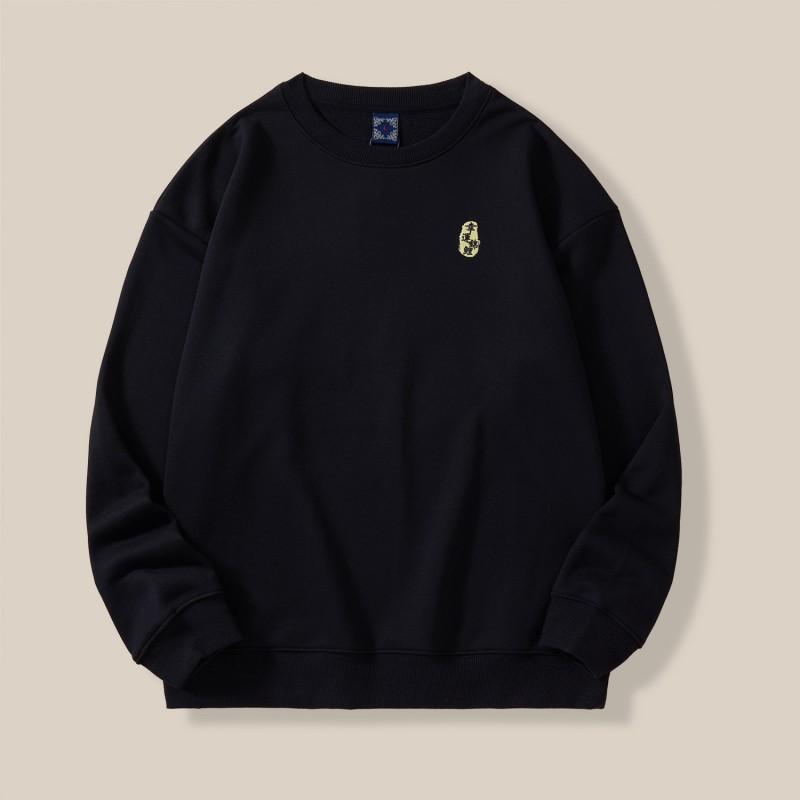 Mens Chinese Style Embroidered Cotton Sweatshirt Loose Fit Casual Streetwear Top Youth