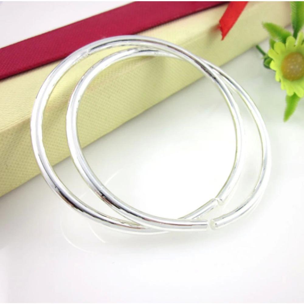 Solid Silver Plated Bracelet for Men Women Fashion Jewelry Smooth Surface Shiny Bangle