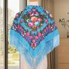 Ethic Style Floral Print Shawl Fringed Elegant Soft Warm Fall Winter Middle-Aged Elderly Women Square Blanket Scarf Neck Wrap