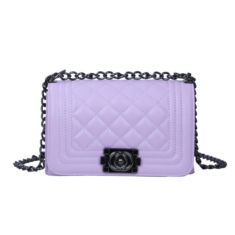 Women Solid Color Lock Buckle Lingge Square Crossbody Bag Leisure PU Chain Inclined Shoulder Bags Adjustable Band Strap