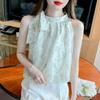 Ladies Summer French Floral Sleeveless Chiffon Top Temperament Elegant Strapless Top