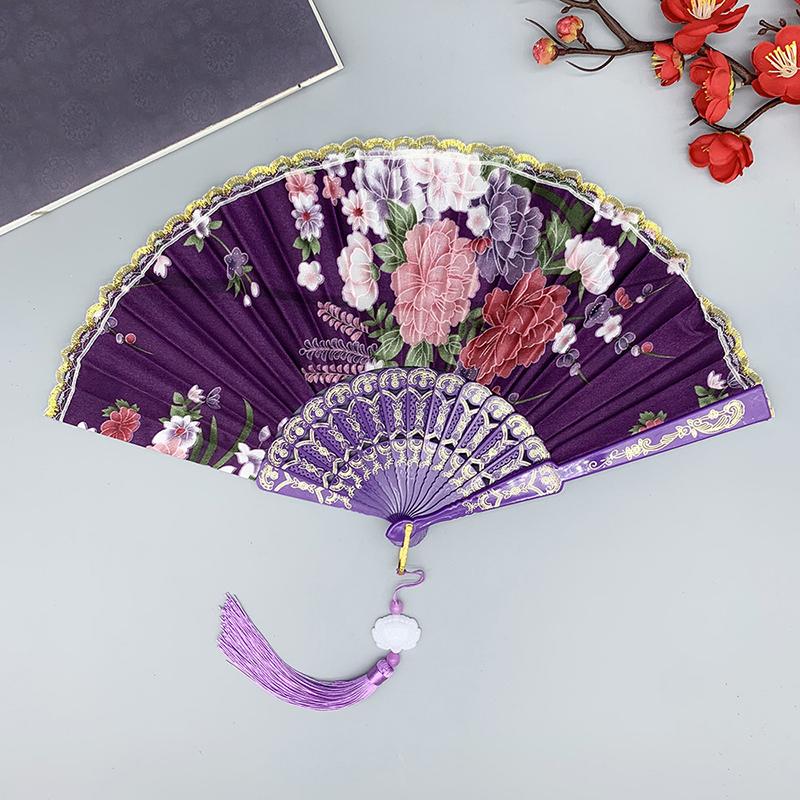 Китайский стиль Винтажный шелковый складной веер Искусство Ремесла Подарок Украшение для дома Танцевальный ручной веер Декоративный веер для комнаты