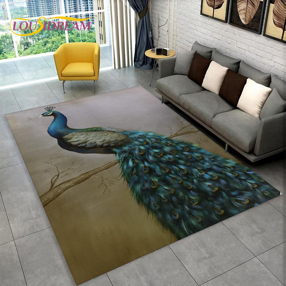 3D изысканный коврик с изображением павлина, коврик для дома, гостиной, спальни, дивана, коврик для кухни, украшение для кухни, нескользящие коврики