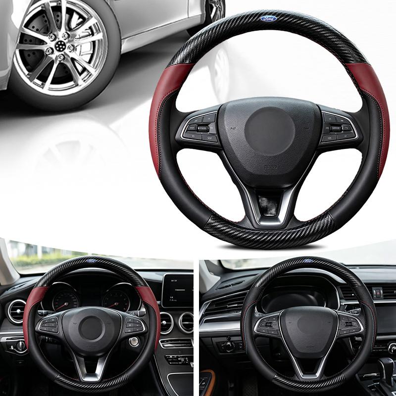 38СМ Чехол на руль автомобиля с текстурой карбона для Ford Mustang Fiesta Focus Mondeo Kuga Ecosport Edge Explorer F150 наклейка