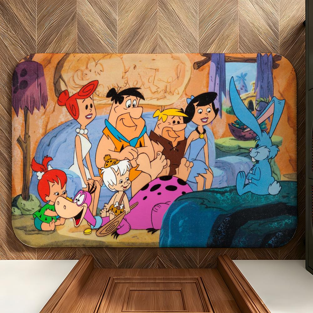 Cartoon T-The F-Flintstones Floor Mat Soft Flannel Floor Mat Suitable for Entryways, Living Rooms, Bedrooms, and Bathrooms