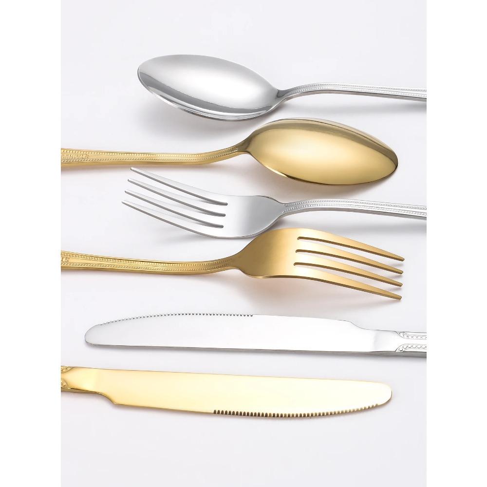 4/6/16/24/шт. Золотая посуда из нержавеющей стали, включая нож для стейка, вилку и ложку, семейная, гостиничная, ресторанная, западная посуда
