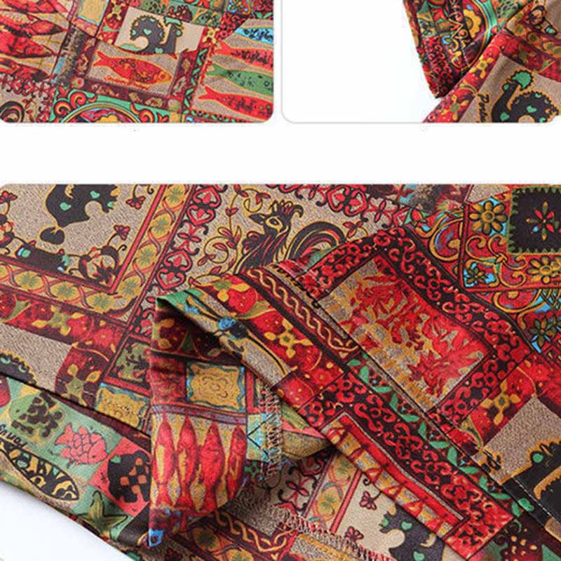 Летняя футболка из ледяного шелка, женская верхняя одежда с короткими рукавами, нижняя рубашка большого размера с принтом в этническом стиле, новая одежда для матерей среднего возраста