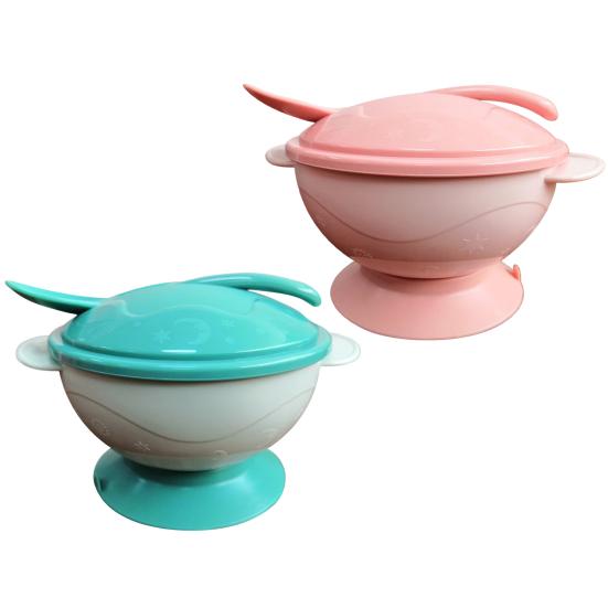 1 Set Suction Bowl with Spoon Eco-friendly Safe Long-lasting Smooth Edge Diet Training Polypropylene Suction Cup Baby Cutlery Bowl Household Supply
