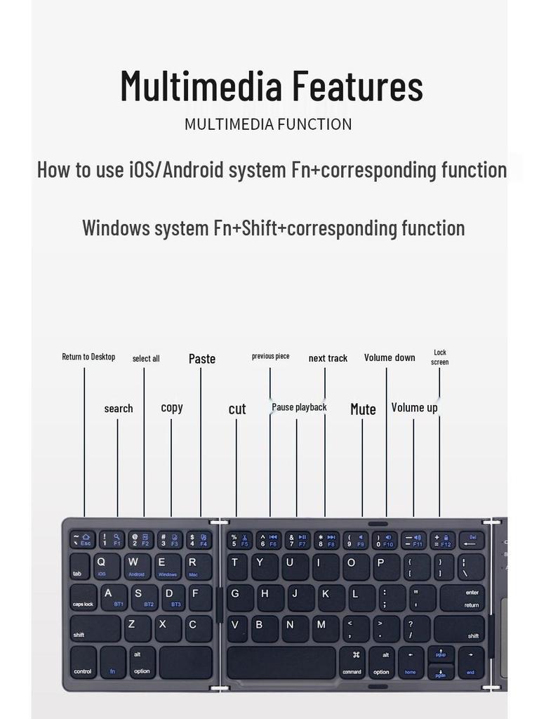 B033 Tri-Fold Bluetooth Keyboard with Touchpad - Multi-System Compatible for Tablets and Laptops