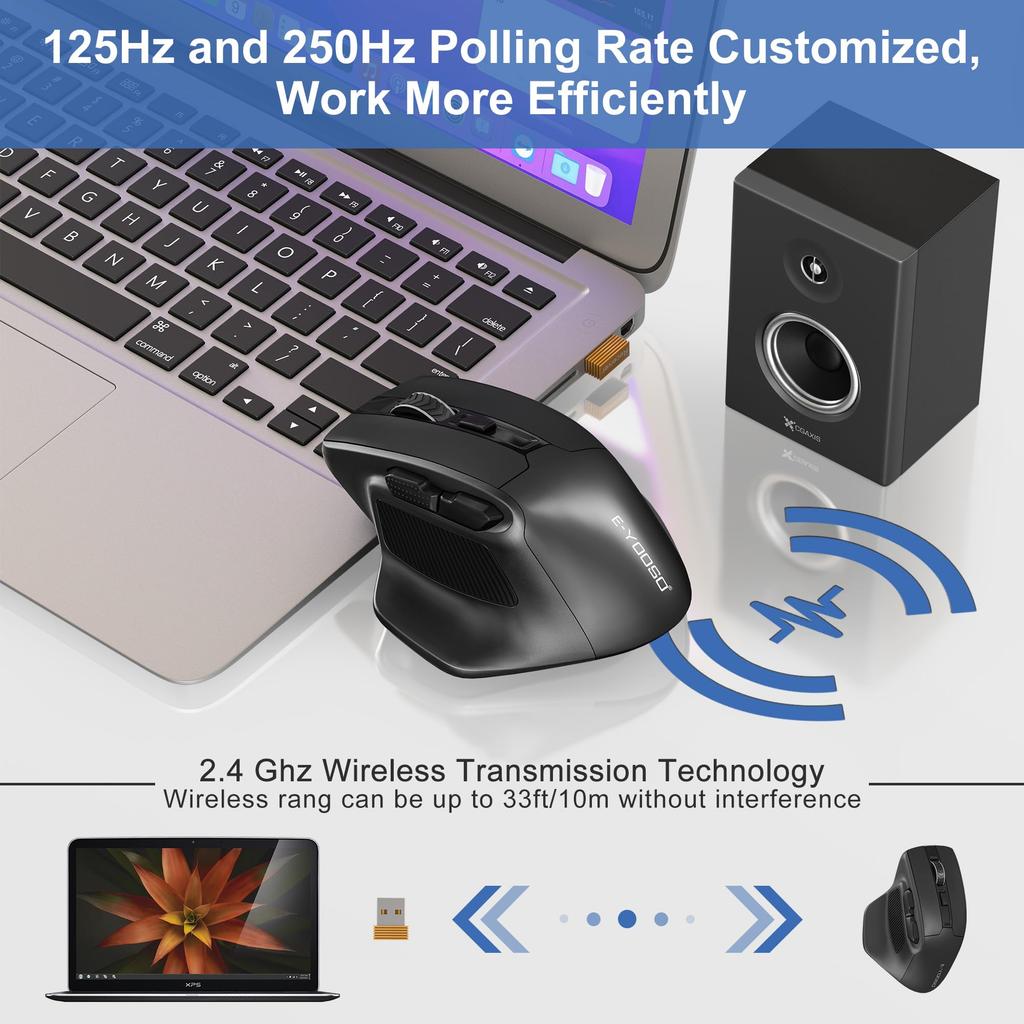 Large Wireless Mouse for Large 4800 DPI 6 Ergonomic Design with Quiet Computer Mouse with for and Windows X-31 Hands, 5-Level Switching, Buttons,