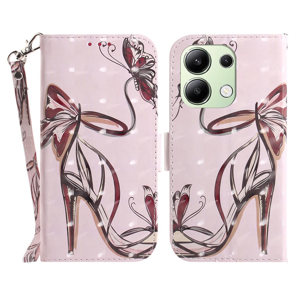 Чехол для Xiaomi Redmi Note 13 4G с ремешком для руки, кожаная обложка для телефона с рисунком