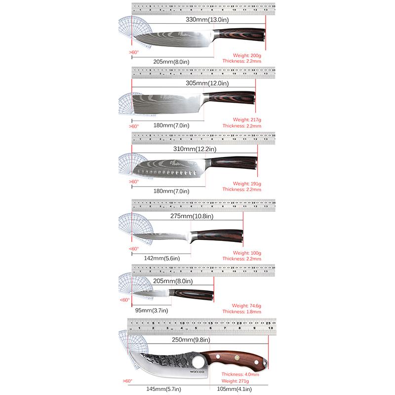 Damascus Steel Pattern Chef Knife Japanese Santoku Knives Butcher Cutting Meat Double-sided Magnetic Knife Block