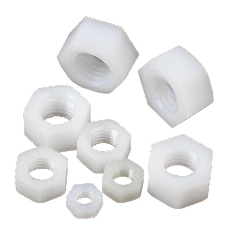 10/25 шт. 13 размеров M2 M2,5 M3 M4 M5 M6 M8 M10 M12 M14 M16 M18 M20, нейлоновые шестигранные гайки, болты, гайки, белые гайки