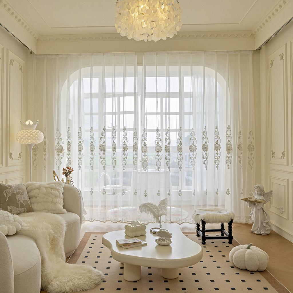Европейская вышивка Прозрачная занавеска Оконный экран Вышивка Ретро Балкон Гостиная Спальня Эркер Шторы