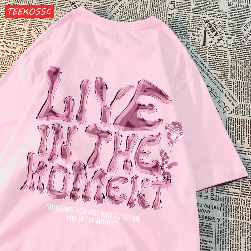 Fashion Women TShirts Live in The MoUnisext Letter Printing Tees Breathable ONeck Summer Street Female Clothes Aesthetic Clothes