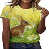 Summer Round Neck 3D Rabbit Print Top Fashionable Casual Short Sleeved Women's T-shirts